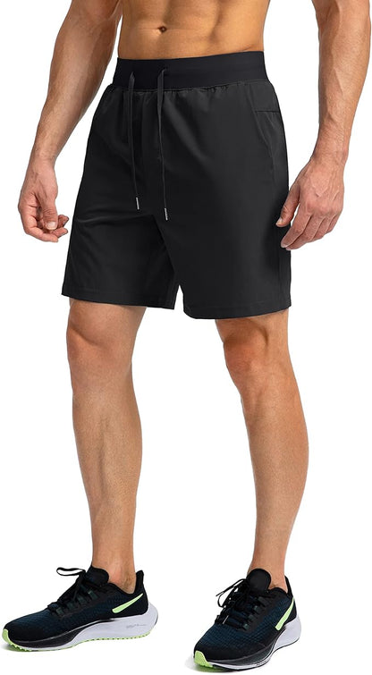 Men's Running Shorts with Zipper Pockets 9 Inch/ 7 Inch / 5 Inch Lightweight Quick Dry Gym Workout Athletic Shorts for Men(7 inch)