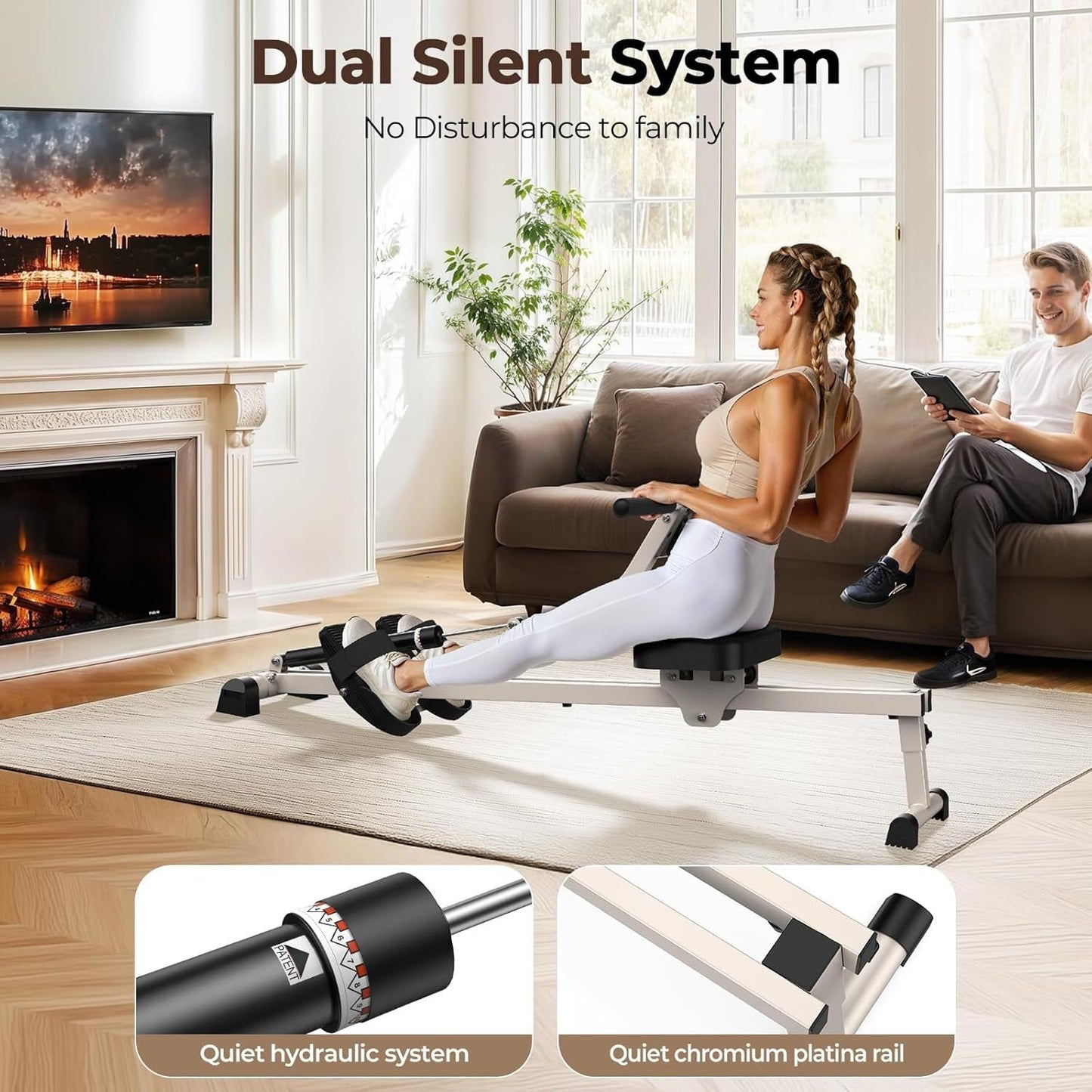 FEIERDUN Hydraulic Rowing Machine for Home Compact Adjustable Rower