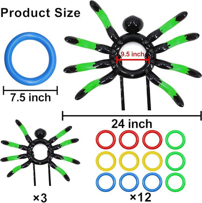 15 Pcs Inflatable Spider Ring Toss Game for Kids Halloween Inflatable Toss Game Party Toys Halloween Games School Carnival Party Supplies Indoor Outdoor Game for Kids Family (3 Spider, 12 Rings)