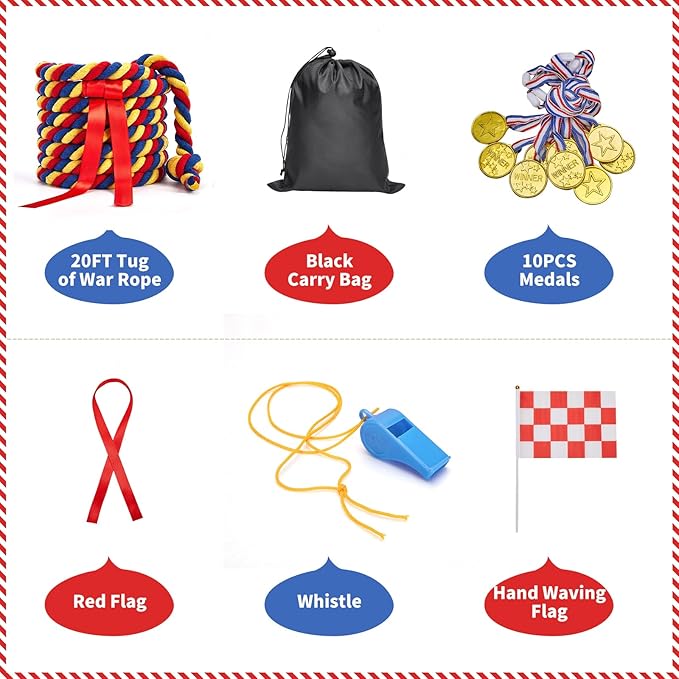 Tug of War Rope for Kids and Adults,Outdoor Field Day Family Reunion Birthday Party, Summer Outside Yard Backyard Lawn, Camping Picnic Carnival Games,Team Building (Tricolor, 20FT)