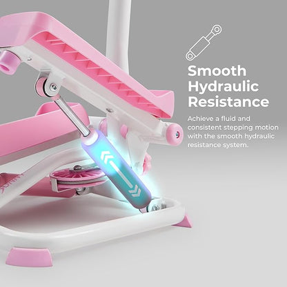 Sunny Health & Fitness Total Body 2-in-1 Smart Stepper Machine for Home with Handlebar and Resistance Bands, Total Body Workout, Adjustable Hydraulic, LCD Monitor, Non-Slip Pedals – 330 LB Max Weight