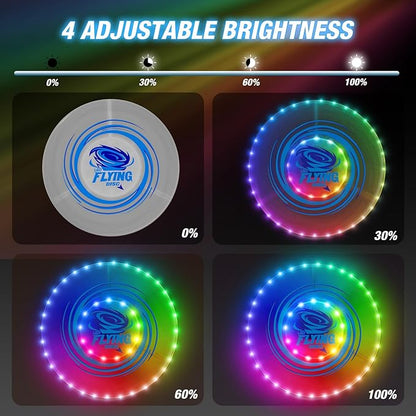 2 Pack Light up Flying Discs for Kids, Rechargeable Disc with 45 LEDs, 14 Lighting Modes(10") & Built-in Battery Disc(7.8"), Glow in The Dark Flying Ring for Beach/Summer Camping/Outdoor Sport