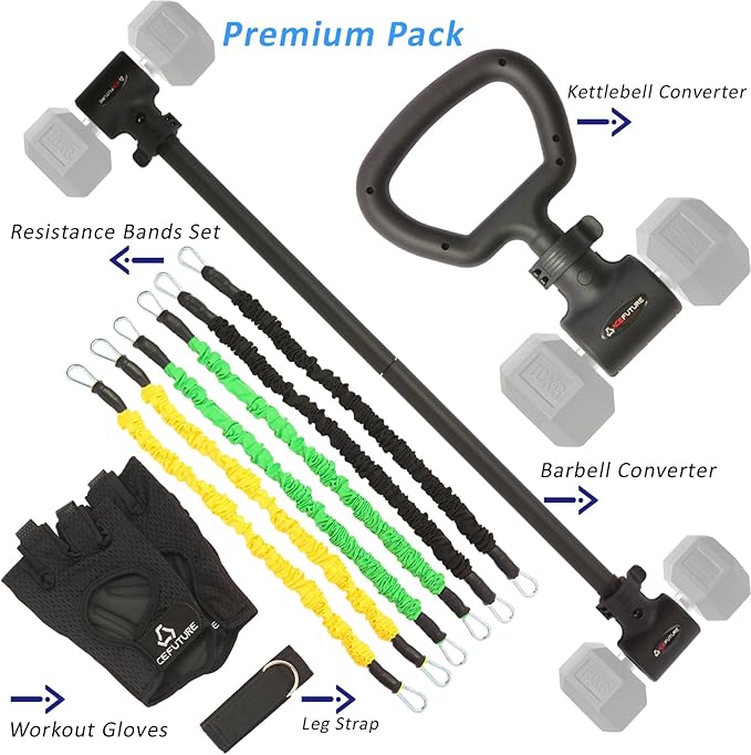 3 in 1 Dumbbell Converter Bar Set - Convert Dumbbells to Barbell & Kettlebell for Home Gym, Multi-Functional Strength Training Bar with Secure Clamps, Space-Saving Weight Lifting System (Black)