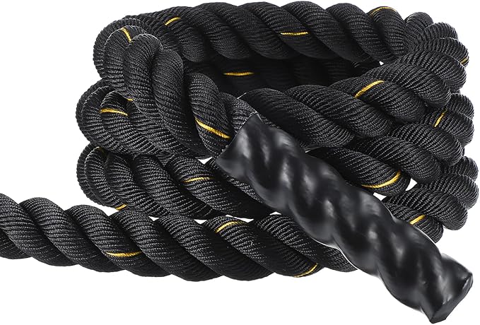 MECCANIXITY Battle Rope 10ft x 2 Inch Polyester Workout Rope Heavy Fitness Exercise Rope for Strength Training Home Gym Muscle Building, Black Yellow