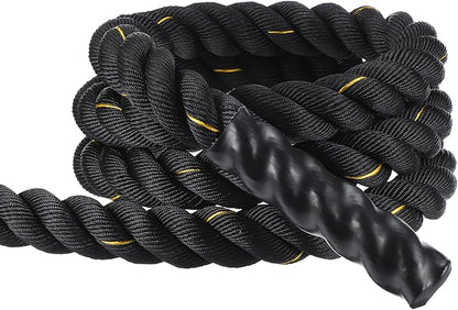 MECCANIXITY Battle Rope 10ft x 2 Inch Polyester Workout Rope Heavy Fitness Exercise Rope for Strength Training Home Gym Muscle Building, Black Yellow