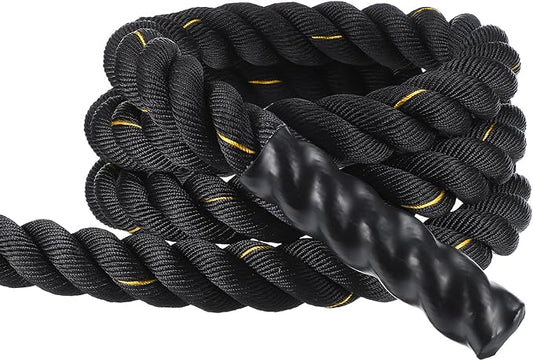 MECCANIXITY Battle Rope 10ft x 2 Inch Polyester Workout Rope Heavy Fitness Exercise Rope for Strength Training Home Gym Muscle Building, Black Yellow