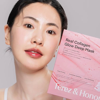 Terez & Honor Collagen Face Mask 4-Pack & Eye Patches 60 Pcs Hydrogel Set - Korean Self Care for Wrinkles, Fine Lines, Pores, Elasticity, Eye Puffiness, Dark Circles - Deep Hydrating, Firming, Glowing