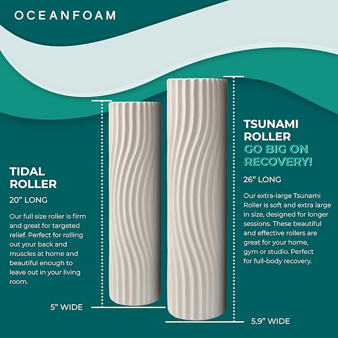Oceanfoam Tsunami Roller (Natural) - Soft, Textured Foam Roller for Physical Therapy, Back Pain, Exercise & Stretching - Wave Textured - Yoga, Athletics, Wellness - Extra-Large 26" x 5.9"