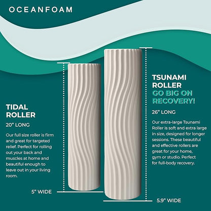 Oceanfoam Tsunami Roller (Natural) - Soft, Textured Foam Roller for Physical Therapy, Back Pain, Exercise & Stretching - Wave Textured - Yoga, Athletics, Wellness - Extra-Large 26" x 5.9"