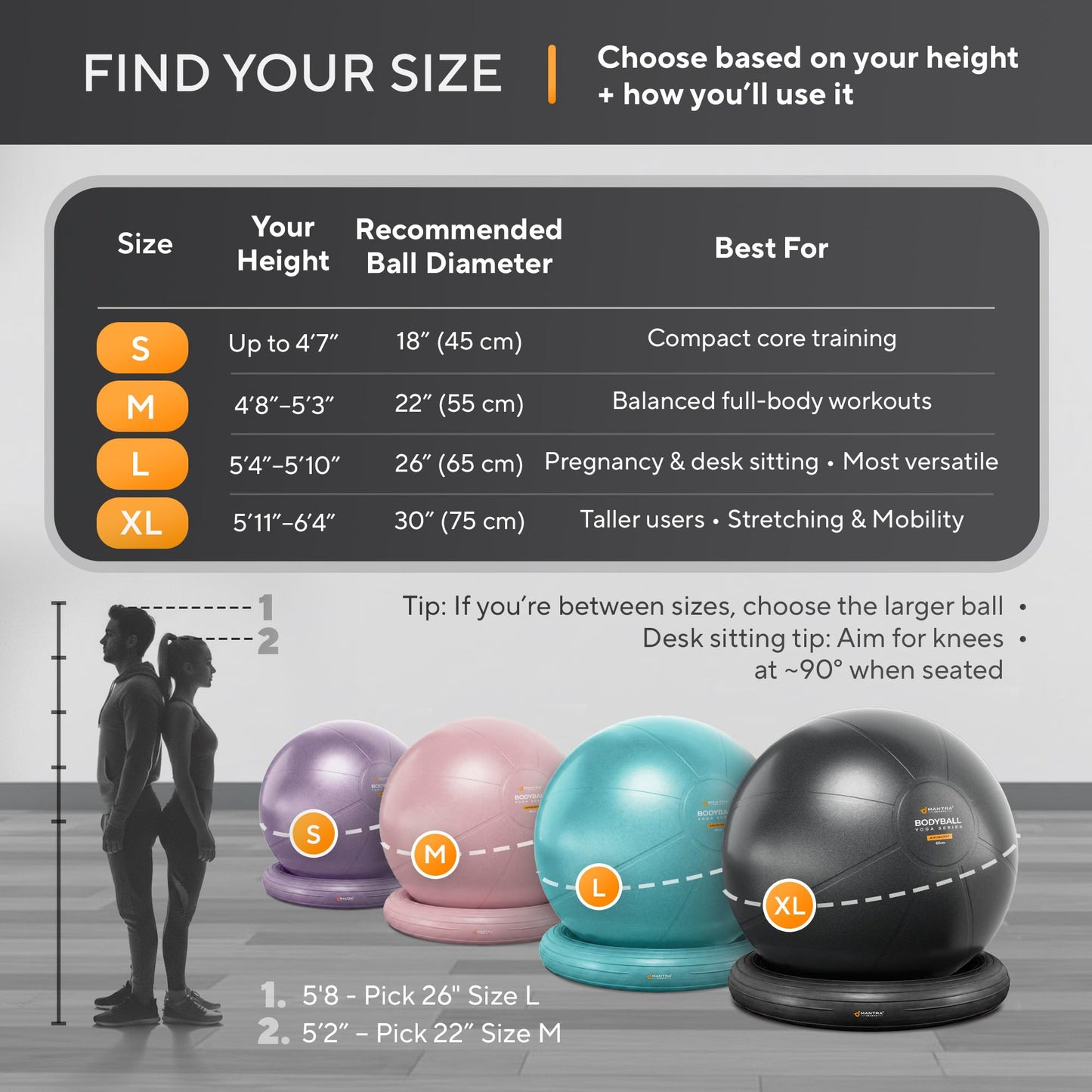 MANTRA SPORTS Yoga Ball Chair - Stability Ball and Exercise with Base for Office Desk Sitting