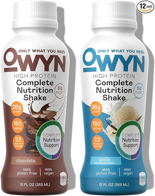OWYN Only What You Need High Protein Plant Based Complete Nutrition Shake, Chocolate & Vanilla