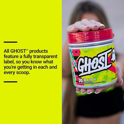 GHOST BCAA Powder Amino Acids Supplement, Lemon Crush - 30 Servings - Sugar-Free Intra, Post & Pre Workout Amino Powder & Recovery Drink, 7G BCAA