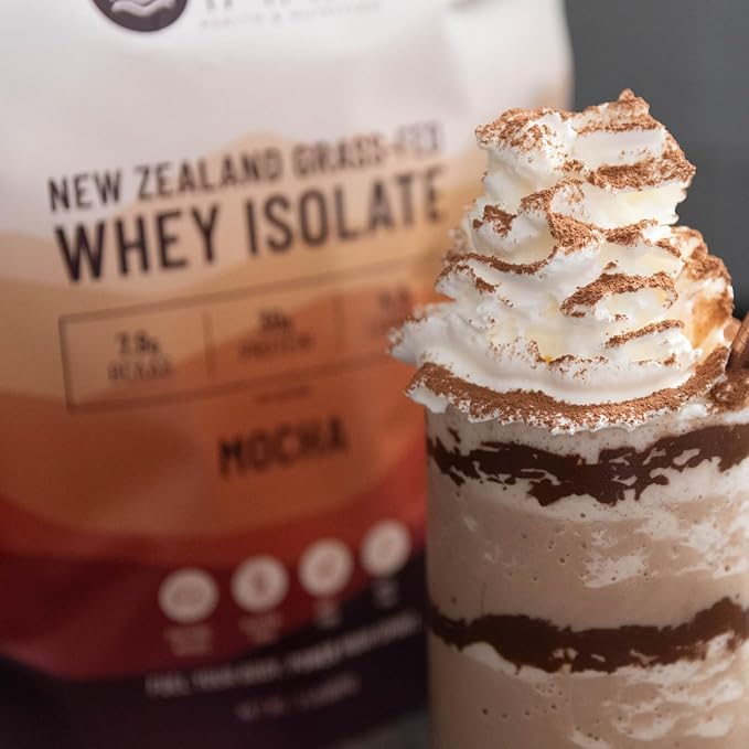 Taha Health & Nutrition Mocha Whey Protein Isolate Powder, 30g Protein, 7.9g BCAAs, 4.3g Leucine | New Zealand Free-Range, Grass-Fed Dairy | Gluten-Free, Keto, Kosher | 2LB, 24 Servings