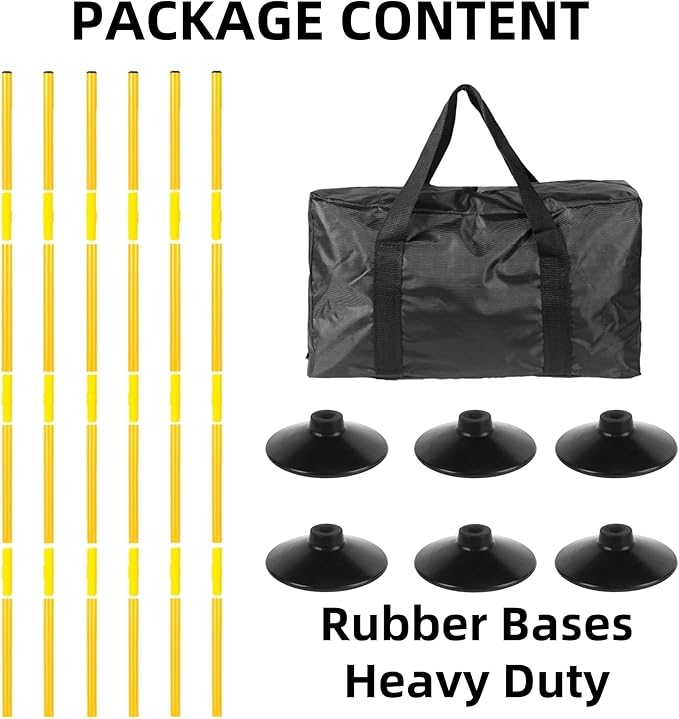6 Pcs 5 FT Adjustable Agility Training Poles for Soccer,Basketball,Football, Horse,Dog-Speed and Agility Training Equipment Sports Training Poles with Rubber Bases and Bag