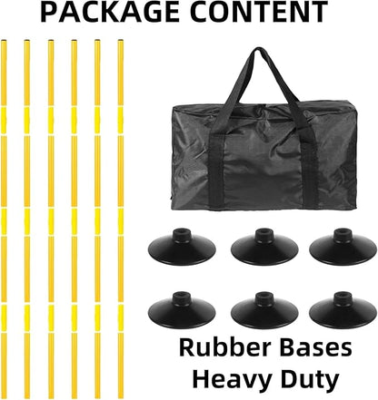 6 Pcs 5 FT Adjustable Agility Training Poles for Soccer,Basketball,Football, Horse,Dog-Speed and Agility Training Equipment Sports Training Poles with Rubber Bases and Bag