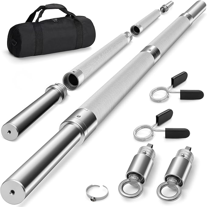 DASKING 4ft/4.9ft Barbell, 1-Inch Standard Detachable Bar, Portable Strength Training Bar for Weightlifting, Squat, Bench Press, Home Gym, 450LBS, Includes Silent Collars