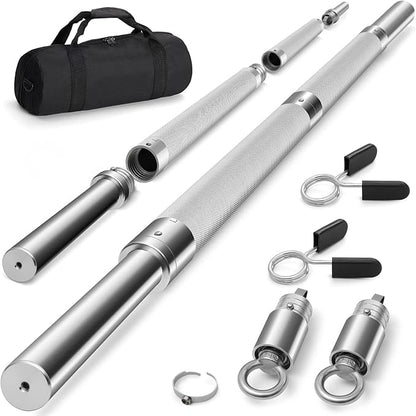 DASKING 4ft/4.9ft Barbell, 1-Inch Standard Detachable Bar, Portable Strength Training Bar for Weightlifting, Squat, Bench Press, Home Gym, 450LBS, Includes Silent Collars