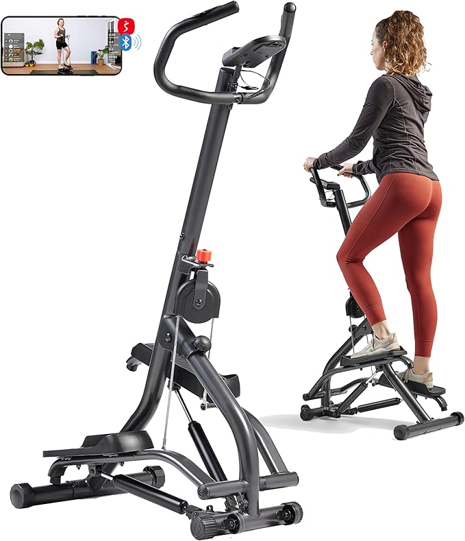 Sunny Health & Fitness Stair Stepper w/Handlebar, Extended Step Range Climber Machine for Legs, Core and Glute Workouts, Connection with Free SunnyFit App
