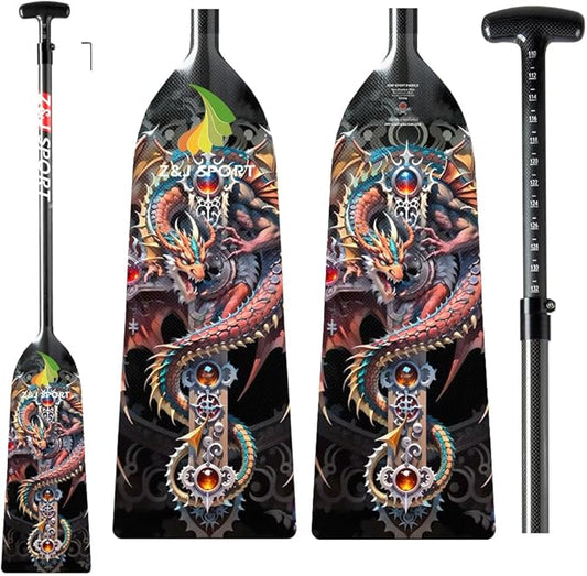 Z&J SPORT Adjustable Dragon Boat Paddle, IDBF Approved Carbon Fiber Paddle, Dragon Graphic Paddle