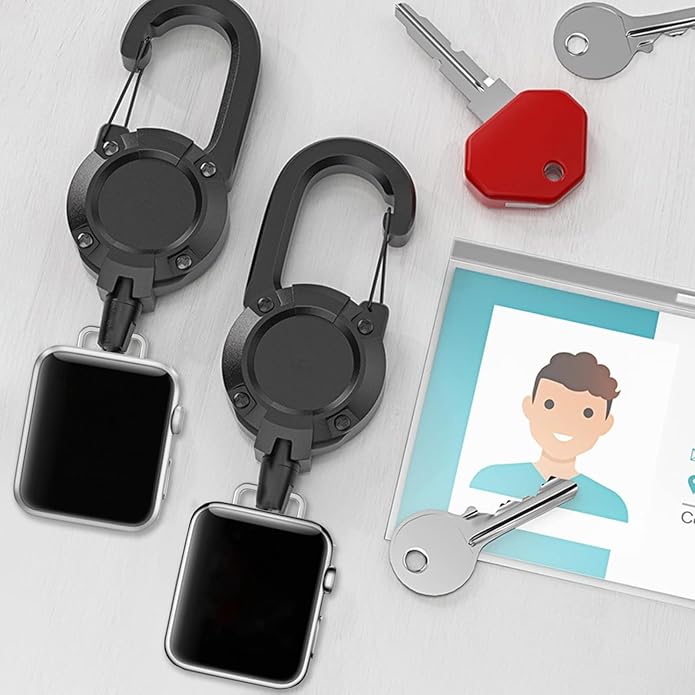 Badge Holder Retractable Clip Compatible with Apple Watch Band Series 10, Ultra 2, SE, 8 7 6 5 4 3 2 1 38mm 40mm 41mm 42mm 44mm 45mm 49mm, Stretchable Badge Reel Clip for iwatch Series 9