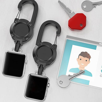 Badge Holder Retractable Clip Compatible with Apple Watch Band Series 10, Ultra 2, SE, 8 7 6 5 4 3 2 1 38mm 40mm 41mm 42mm 44mm 45mm 49mm, Stretchable Badge Reel Clip for iwatch Series 9