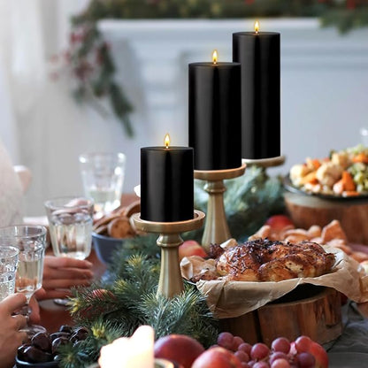3 Packs Unscented Different Size Black Pillar Candles, Dripless Non-Toxic Smokeless 3x4, 3x6, 3x8 Inch Cylinder Candles for Halloween Wedding, Dinner Table, Party, Power Outage, Emergency