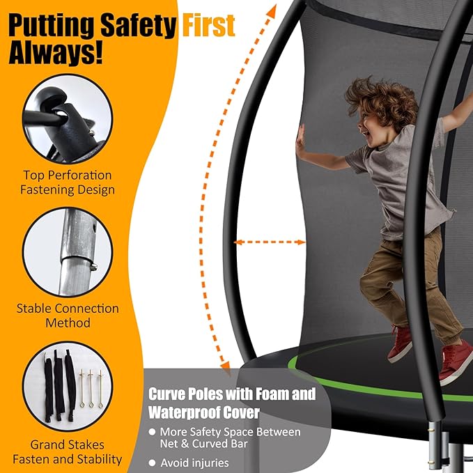Trampoline for Kids, Heavy Duty Recreational Trampolines Toddler Trampoline with Enclosure Net Ladder Indoor Outdoor Trampoline CPC Approved