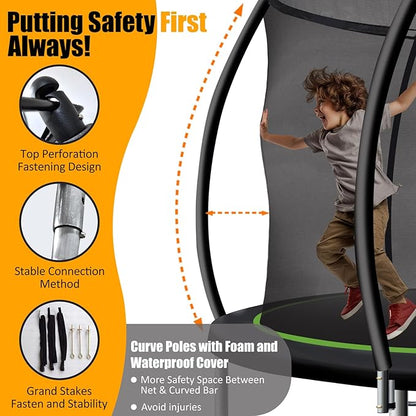 Trampoline for Kids, Heavy Duty Recreational Trampolines Toddler Trampoline with Enclosure Net Ladder Indoor Outdoor Trampoline CPC Approved