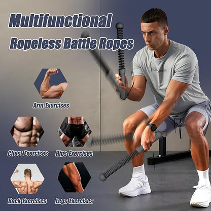 New Upgrade Second-Generation Weighted Ropeless Battle Ropes for Home Gym,Quiet Cordless Training Rope Fitness Equipment for Women and Men,Portable Cordless Battle Rope for Home&Outdoors,2PCS(Black)