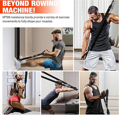 HPYGN Rowing Resistance Bands, Best Replacement for Rowing Machine, Home Gym Workout Equipment for Back, Arms, Shoulders, Core, Glutes and Legs, Rowing Workout, Cardio, Low-Impact, Portable Home Gym