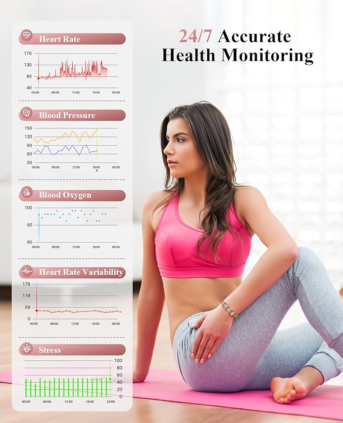Smart Bracelet, Wearable Activity & Fitness Tracker Band, 24/7 Sleep Tracker, All-Day Continuous Heart Rate Blood Pressure Stress HRV Monitor, 170+ Sport Modes Smart Wristband with 2 Bands, Free APP