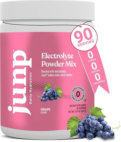 JUNP Electrolytes Powder No Sugar No Carbs – Vine Ripened Grape Keto Electrolyte Drink Mix - Potassium & Salt Hydration Powder Electrolytes Zero Calorie Sugar Free Electrolyte Powder, 90 Servings
