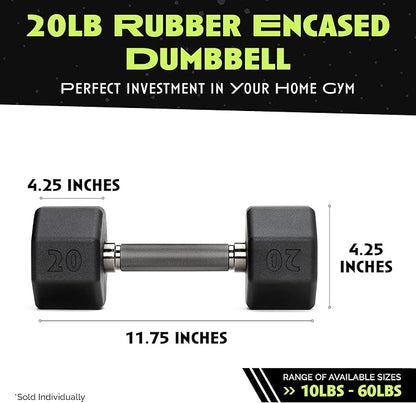 Rubber Coated Dumbbells - No Roll Design Easy-Grip Steel Knurled Handle, Weights Dumbbells Set for Strength Training - Ideal Weights Set for Home Gym - 10-60 LBS SOLD INDIVIDUALLY