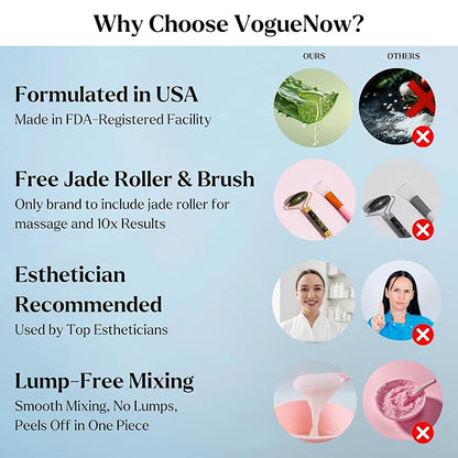 Jelly Face Mask for Facials - Hyaluronic Acid Hydrating, Brightening & Nourishing Jelly Mask with Free Jade Roller & Spatula | Professional Hydrojelly Masks | Vajacial Jelly Mask Powder | 23 Oz Jar