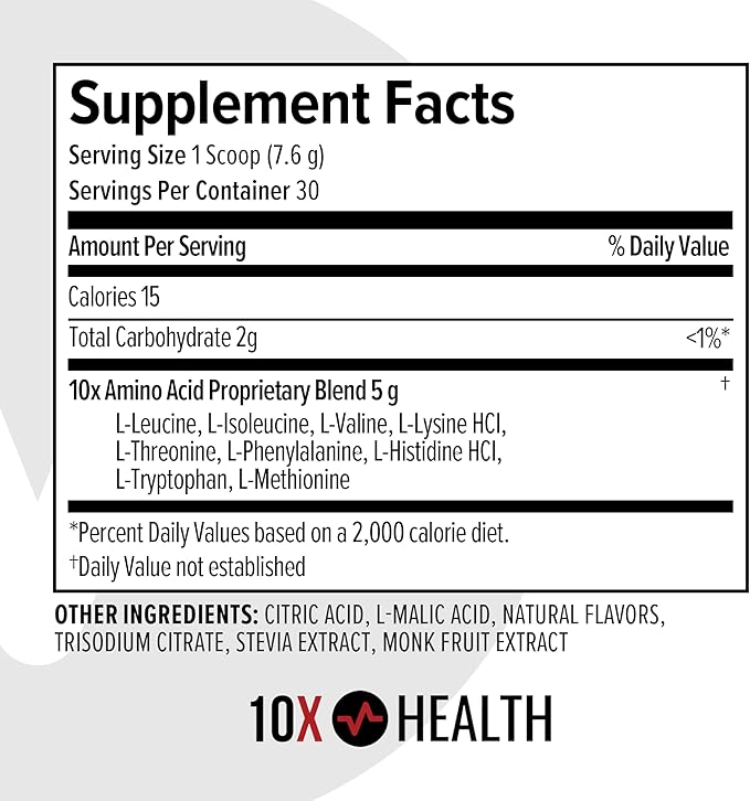 10X Health Amino Blend Pre Workout Powder for Men - Tropical Orange Flavor - EAA & BCAA Powder Amino Acids Supplement for Energy, Muscle Strength & Performance ??Pre and Post Workout - 30 Servings