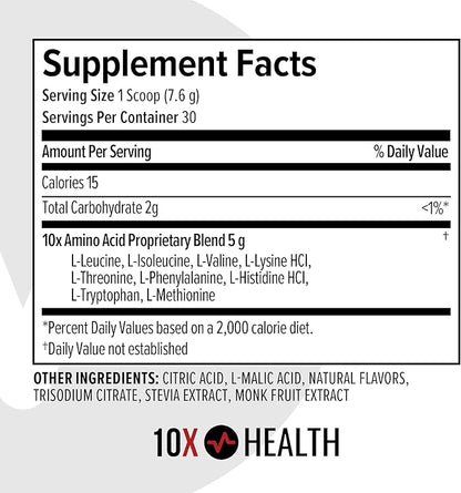 10X Health Amino Blend Pre Workout Powder for Men - Tropical Orange Flavor - EAA & BCAA Powder Amino Acids Supplement for Energy, Muscle Strength & Performance ??Pre and Post Workout - 30 Servings