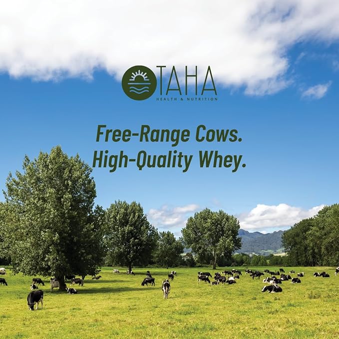 Taha Health & Nutrition Vanilla Whey Protein Isolate Powder, 30g Protein, 7.9g BCAAs, 4.3g Leucine | New Zealand Free-Range, Grass-Fed Dairy | Gluten-Free, Keto, Kosher | 2LB, 25 Servings