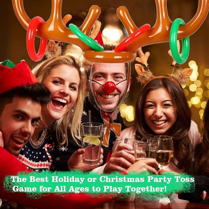 4 Pack Inflatable Reindeer Antler Ring Toss Game (4 Antlers 16 Rings) Reindeer Antler Hat Ring Toss for Xmas Party 2023 Great Christmas Games for Families