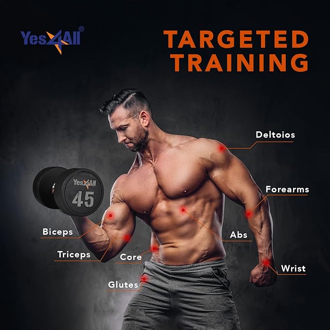 Yes4All Urethane Dumbbell with Anti-Slip Knurled Handle 5-50 LB for Muscle Building - Sold Individually