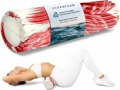 Oceanfoam Tidal Roller - Red Marbled - Muscle Massage Foam Roller for Back Pain & Stretching - Firm and Ergonomic Wide Wave Textured - Yoga, Athletics, & Wellness - Full Size, 20" x 5"