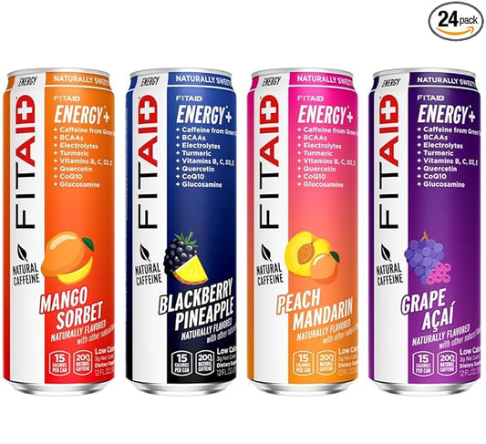 LIFEAID FITAID Energy Drink, 200mg Natural Caffeine, Keto, 15 Calories, Variety Pack, BCAAs