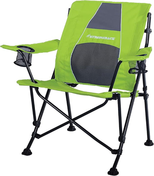 STRONGBACK Camping Chair Guru Heavy Duty Camping Chairs with Lumbar Support - Backpack Folding Camp Chair - Lime Green