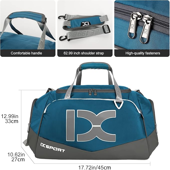 Sports Gym Bag，INOXTO Travel Duffel Bag with Dry Wet Pocket And Shoe CompartmentFor Women and Men，40L/55L Fitness Waterproof Weekender Bag For Swim Sports Travel Working Out (Blue gray, 40L)