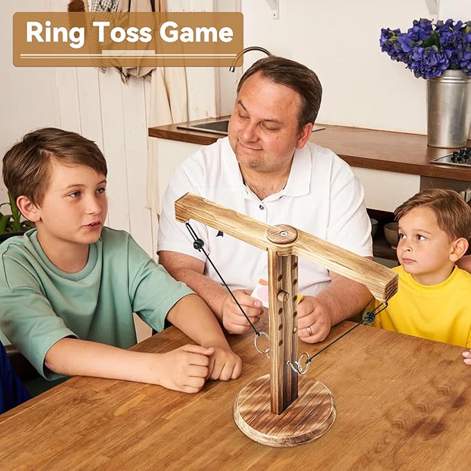 Uzoli Ring Toss Game for Adults, Wooden Hook and Ring Game, Fun Ring Hook Throwing Game Outdoor and Indoor, Family Game for Party Camping Yard