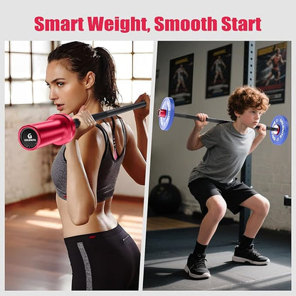 5.5LB Mini Barbell Bar 4Ft for Beginners Women & Kids-100LB Capacity Lightweight Weightlifting Bar- Multi-Color for 2-Inch Weight Plates Total Body Workout Strength Training Home Gym