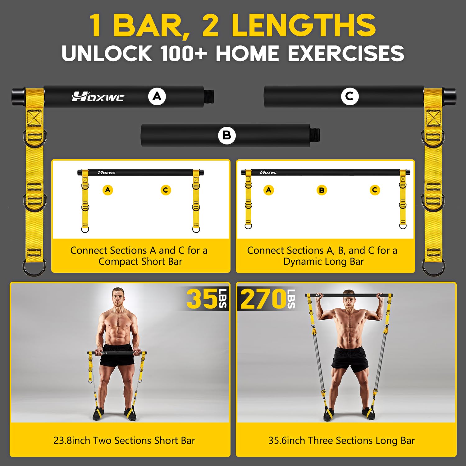 HOXWC Heavy Pilates Equipment, Portable Pilates Bar Kit with Resistance Bands, Professional