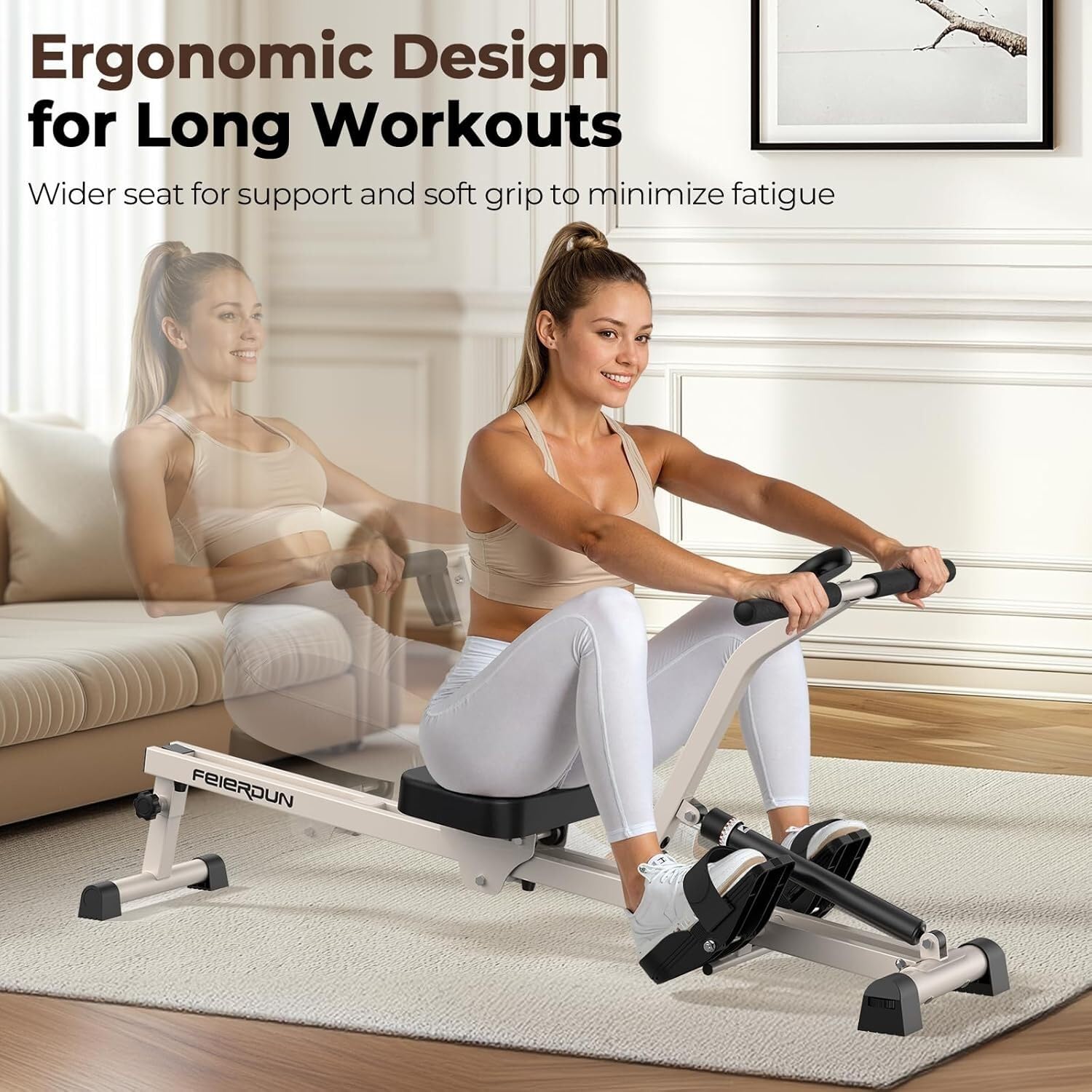 FEIERDUN Hydraulic Rowing Machine for Home Compact Adjustable Rower