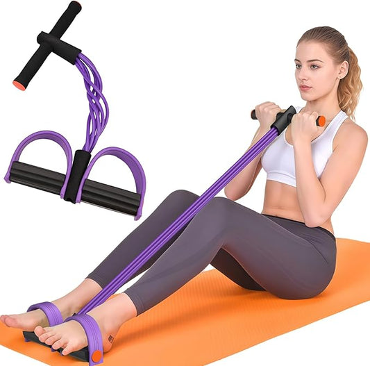 Resistance Bands with Handles, 6-Tubes Elastic Foot Pedal Resistance Bands, Natural Rubber Ankle Puller Sit-up Exercise, Multifunction Fitness Bands for Abdomen, Waist, Arm, Leg Stretching Training