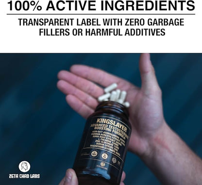 Kingslayer: 7-in-1 Testosterone Booster for Men w/KSM-66, Fadogia, Suma Root, L-Theanine, Zinc, Boron, Magnesium ??Muscle, Energy, Libido & Focus
