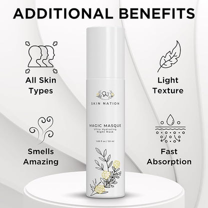Skin Nation Magic Masque, Hydrating Night Mask with Hyaluronic Acid & Botanicals, Plant-Based Overnight Mask for Dry Skin, Smooth Texture & Radiant Glow, 1.69 fl oz